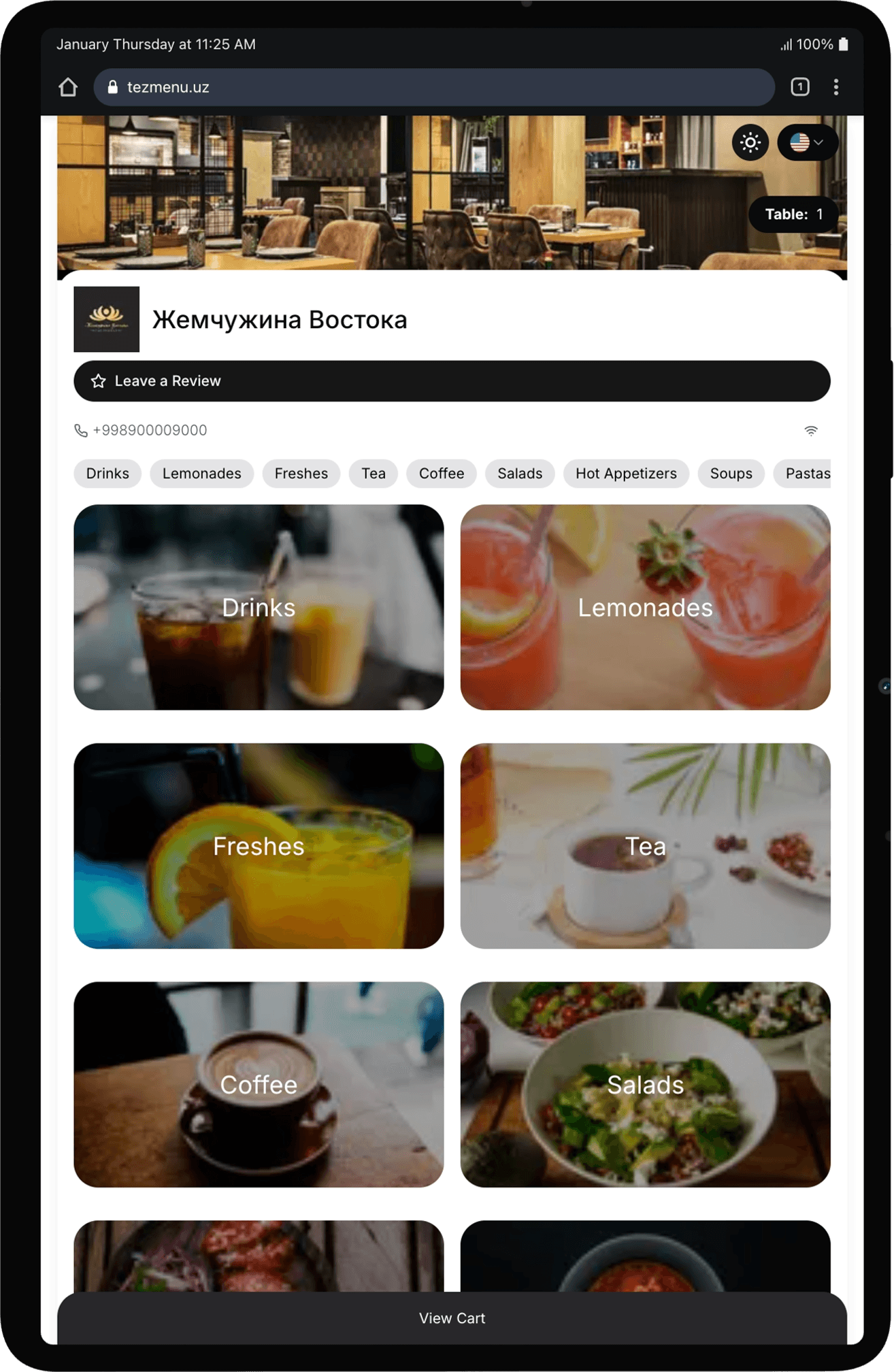 Tablet Menu Interface
